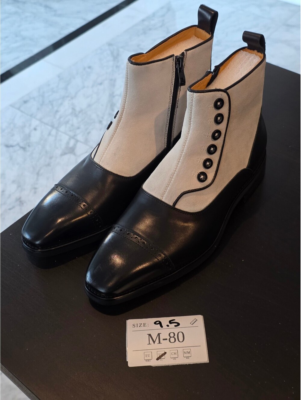 Men's Black & Gray Leather Button Boots